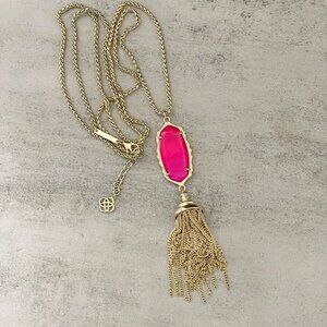 Kendra Scott Everly Pink Agate Gold Fringed Tassel Pendant Necklace 20" Drop